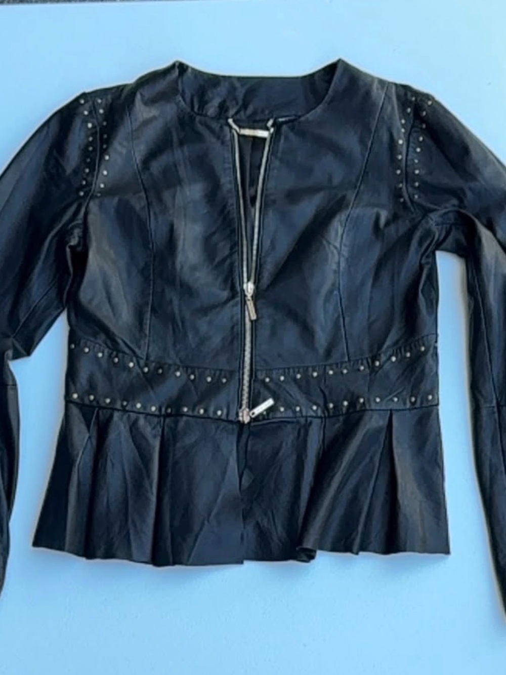 Marciano Black Faux Leather Studded Zip-Front Jacket